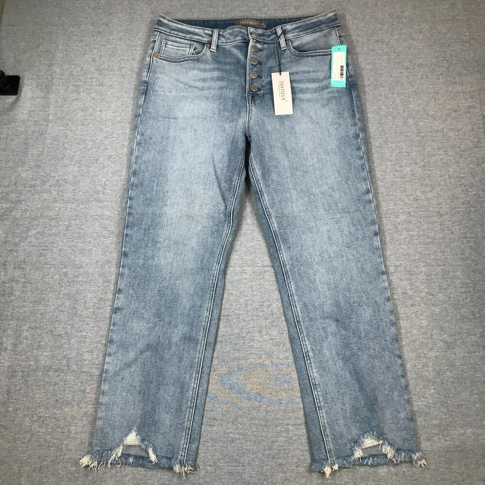 Just USA 32/14 Blue Jeans Carol High Rise Button Fly Cropped Slim Straight NWT L - Picture 1 of 10
